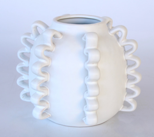 Medium Off White Ceramic Pleated Jar